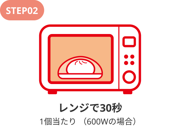 Step02.レンジで30秒 1個当たり(600Wの場合)