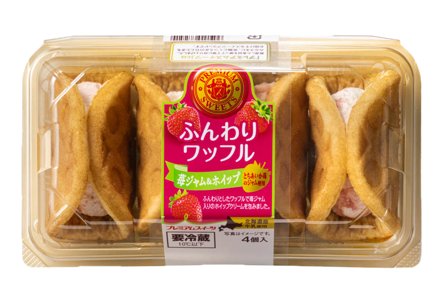 ふんわりワッフル（苺ジャム＆ホイップ）とちあいか苺のジャム使用