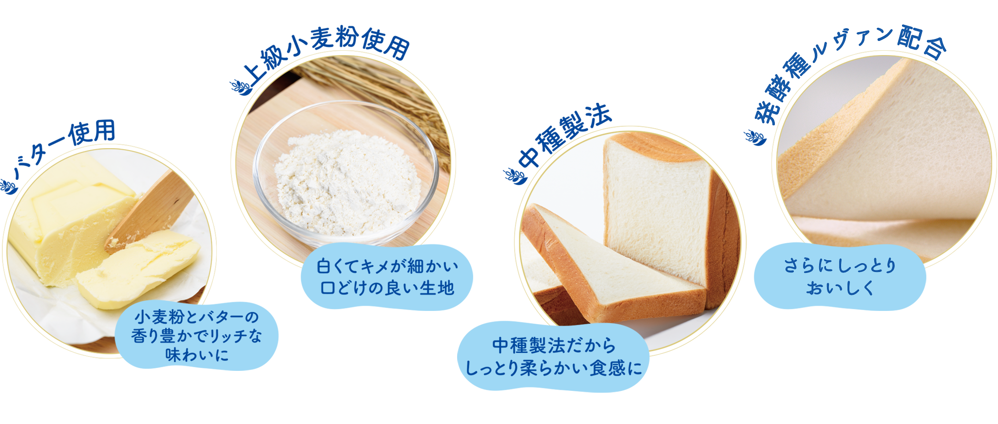 上級小麦粉使用、バター使用、中種製法 発酵種ルヴァン配合