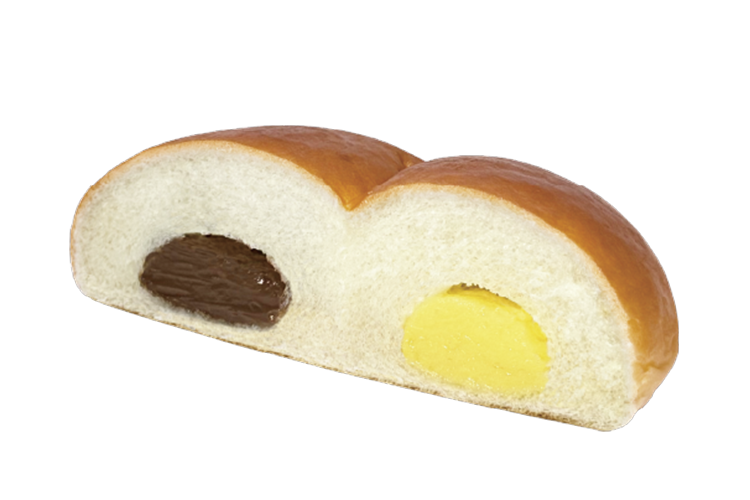 2色パン(チョコ&クリーム)を半分に割った断面写真