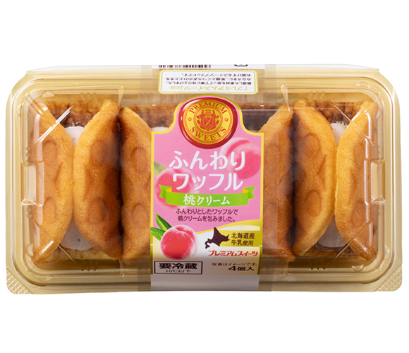 ふんわりワッフル（桃クリーム）4個入